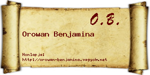 Orowan Benjamina névjegykártya